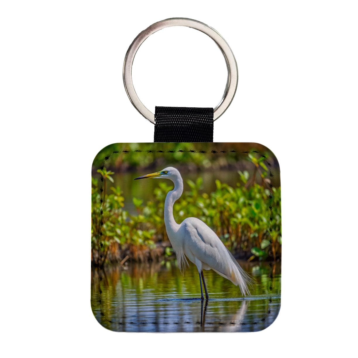 Egret Square Faux Leather Keychain