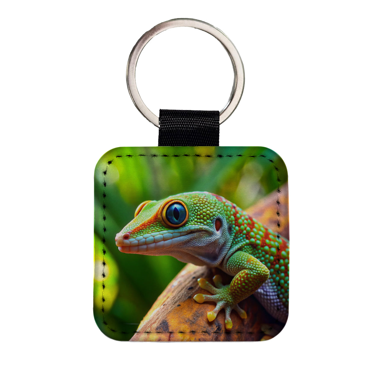 Gecko Lizard Reptile Square Faux Leather Keychain