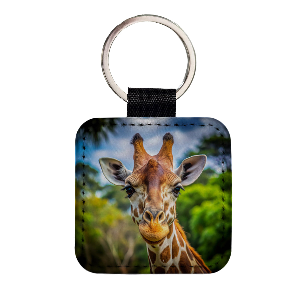 Giraffe Face Square Faux Leather Keychain