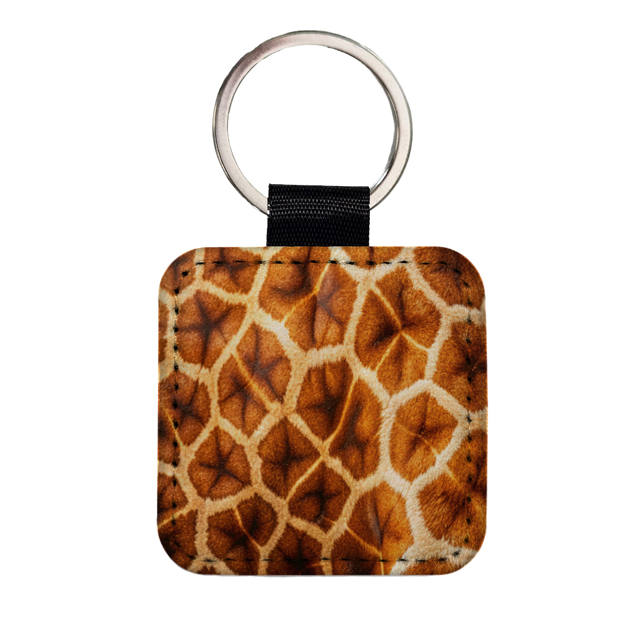 Giraffe Hide Fur Pattern Square Faux Leather Keychain