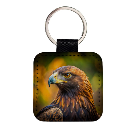 Golden Eagle Raptor Bird Of Prey Square Faux Leather Keychain