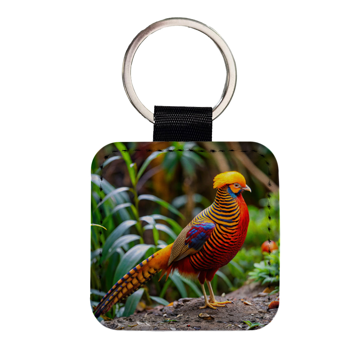 Golden Pheasant Square Faux Leather Keychain