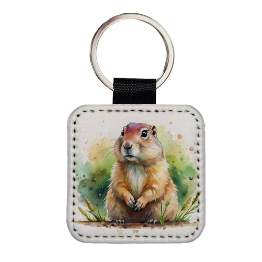 Gopher Watercolor Square Faux Leather Keychain