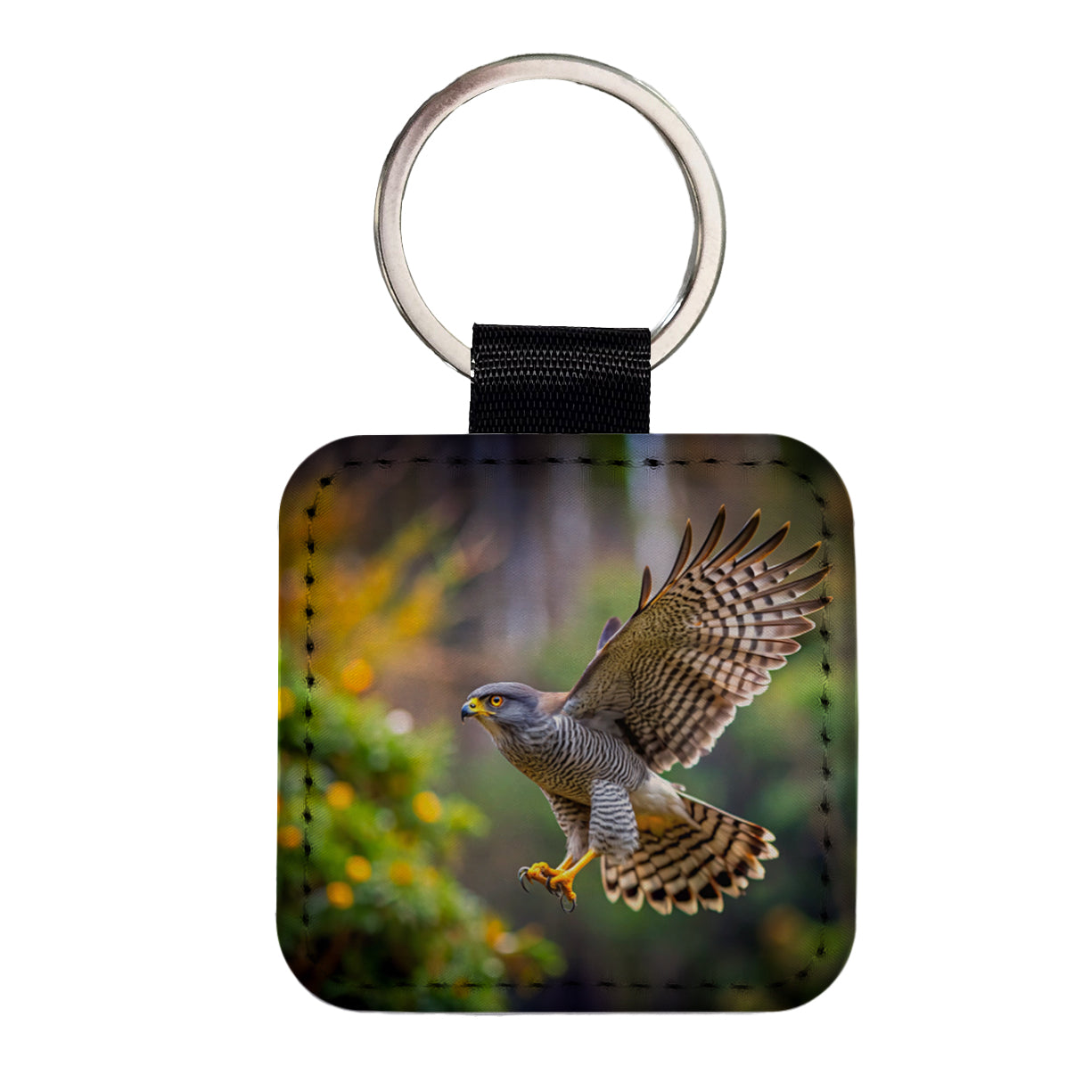 Goshawk Flying Raptor Bird Of Prey Square Faux Leather Keychain