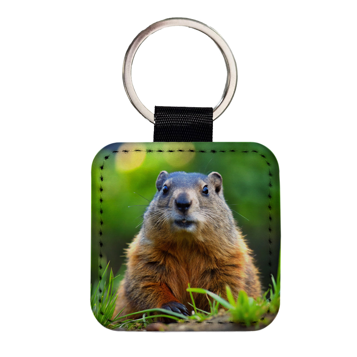 Groundhog Square Faux Leather Keychain