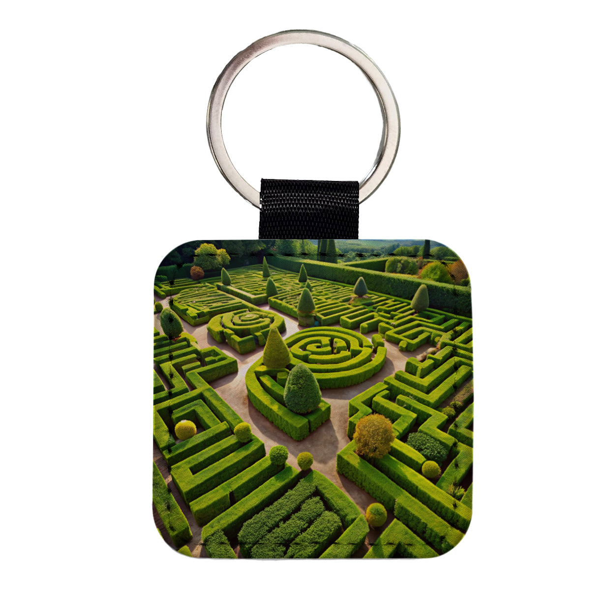 Hedge Garden Maze Square Faux Leather Keychain