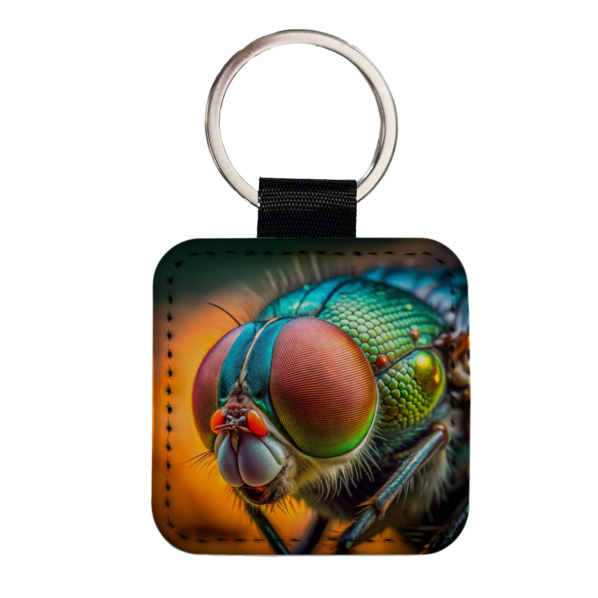 Housefly Fly Eyes Close-up Square Faux Leather Keychain