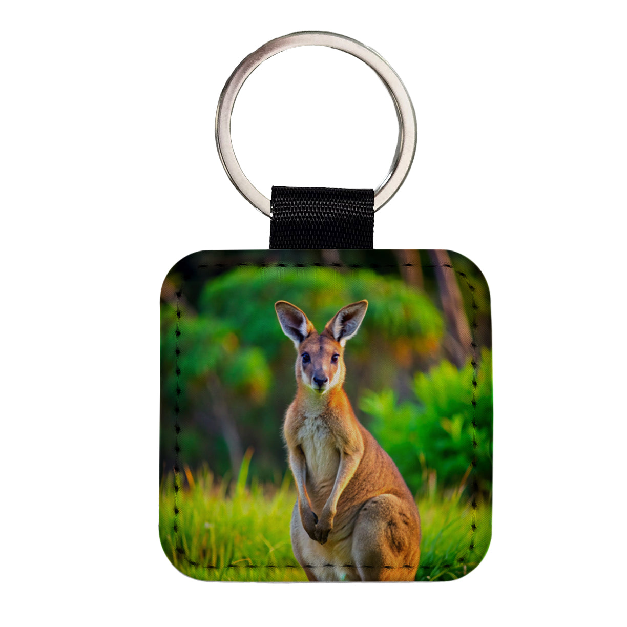 Kangaroo Square Faux Leather Keychain
