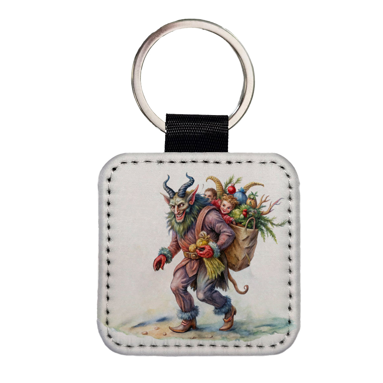 Krampus Carrying Bag Of Children Illustration Square Faux Leather Keychain