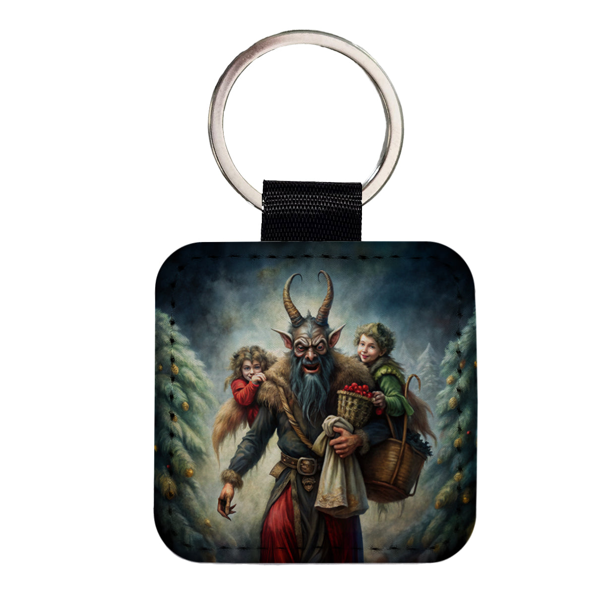 Krampus Carrying Stolen Children at Christmas Square Faux Leather Keychain