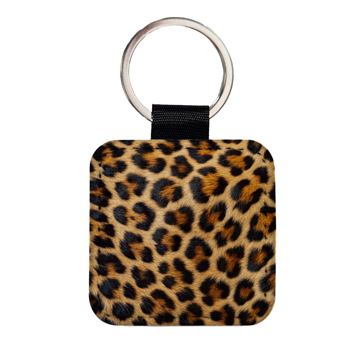 Leopard Spots Fur Pattern Square Faux Leather Keychain