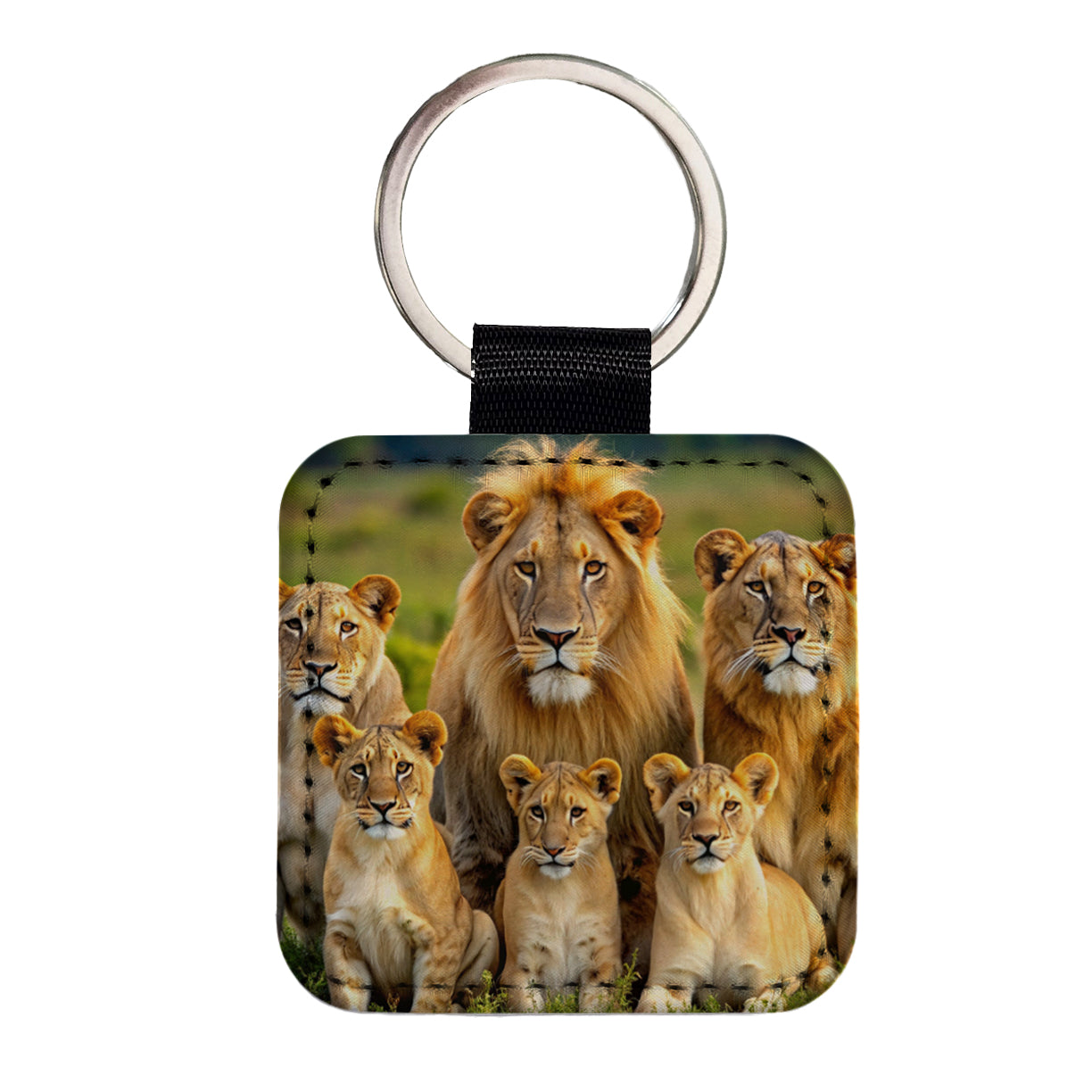 Lion Pride Family Square Faux Leather Keychain