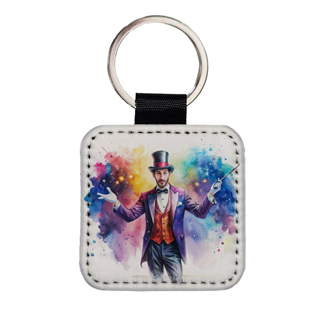 Magician Magic Watercolor Square Faux Leather Keychain
