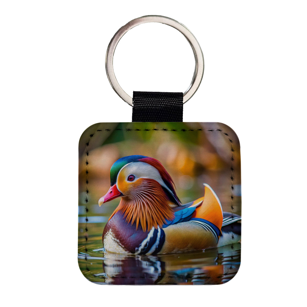 Mandarin Duck Square Faux Leather Keychain