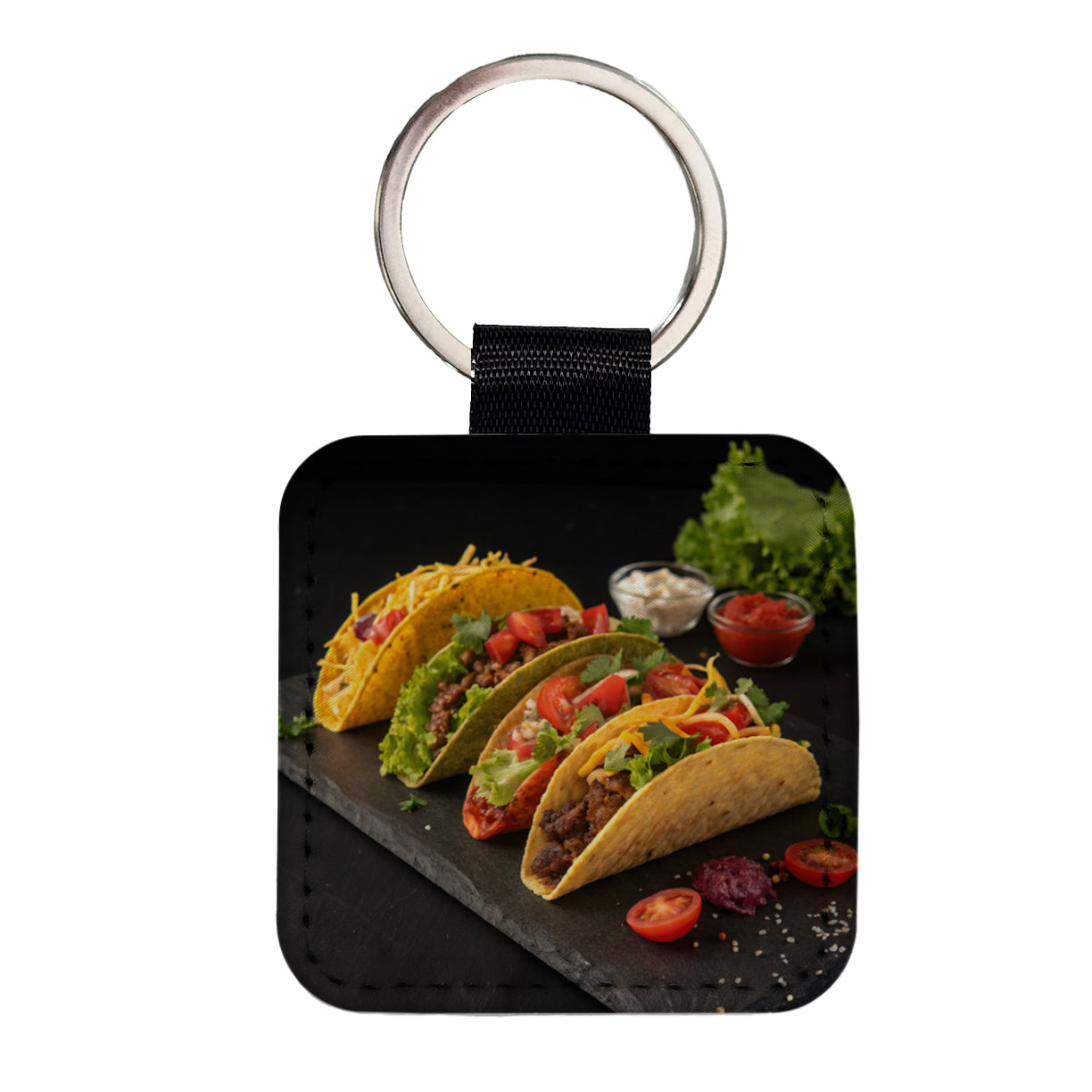 Mexican Tacos Square Faux Leather Keychain