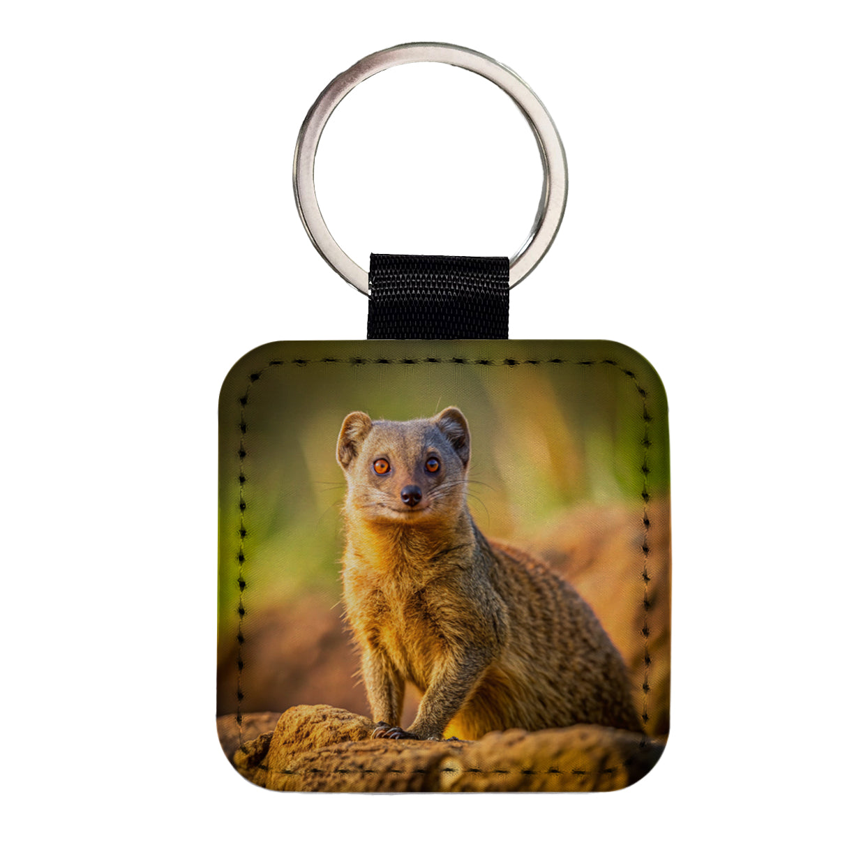Mongoose Square Faux Leather Keychain