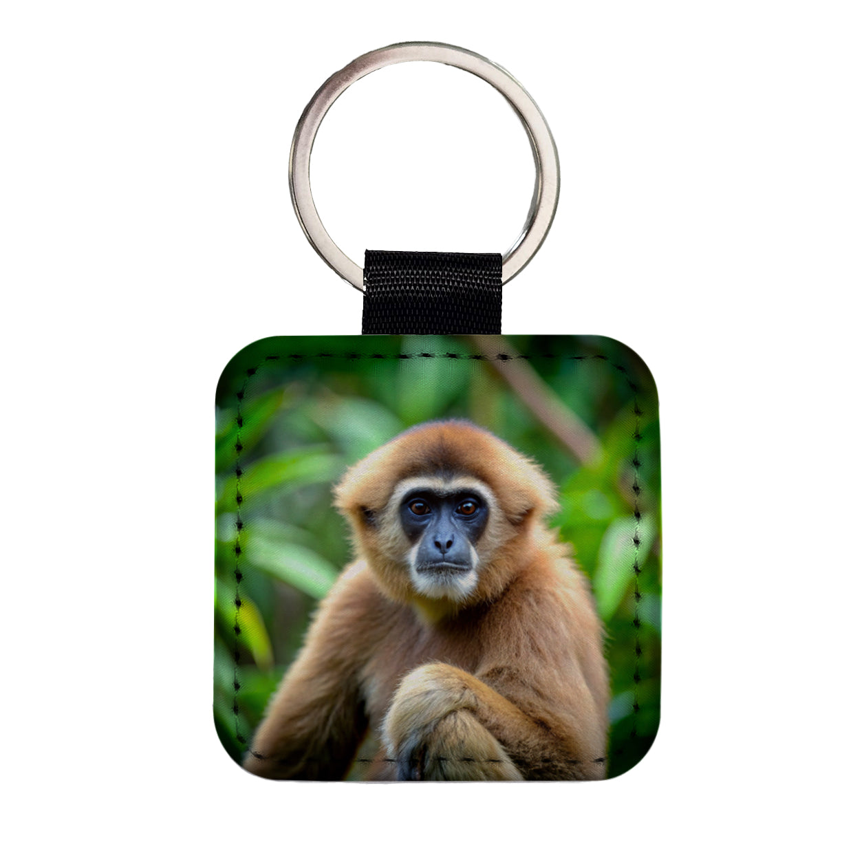 Muller's Gibbon Monkey Square Faux Leather Keychain