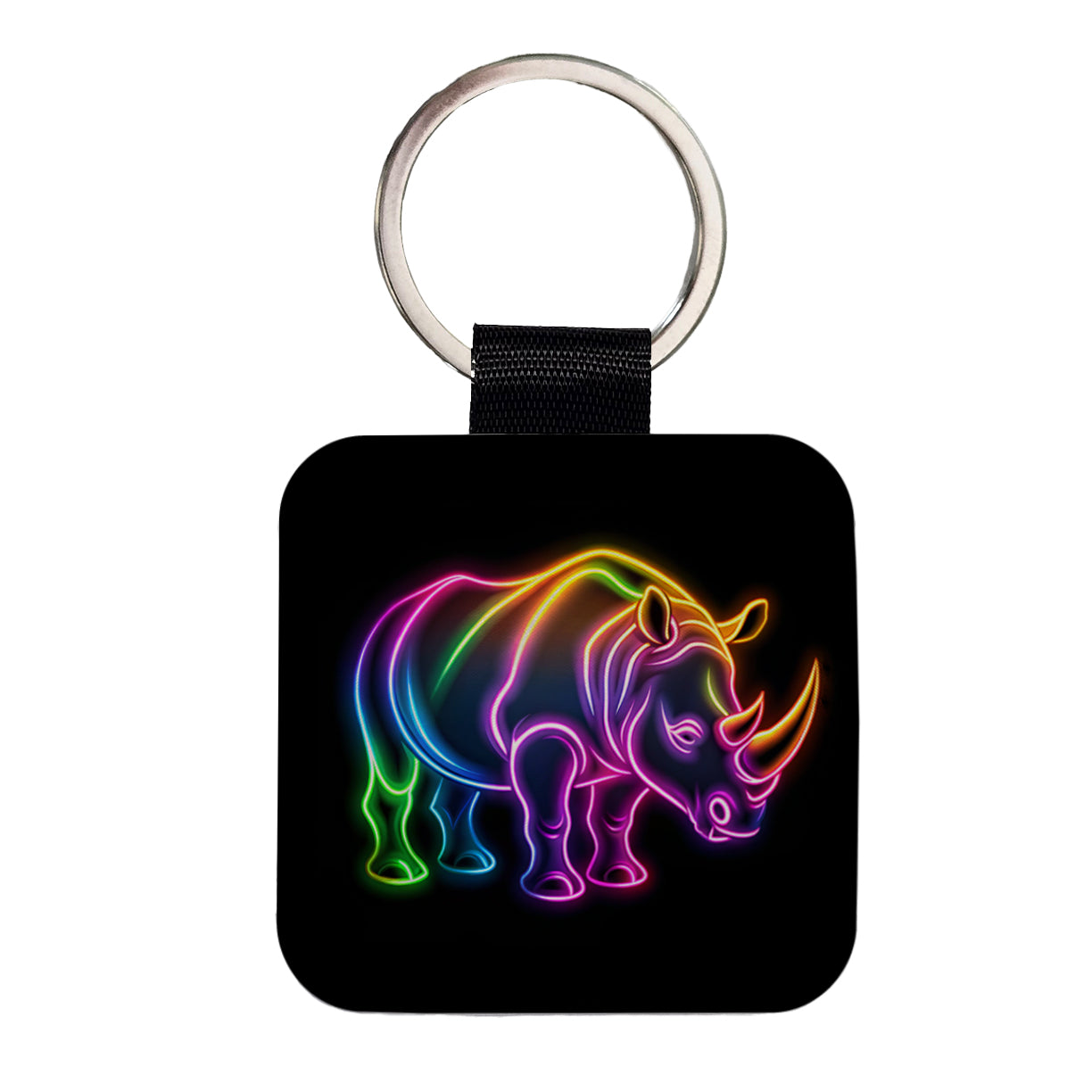 Neon Rhino Square Faux Leather Keychain