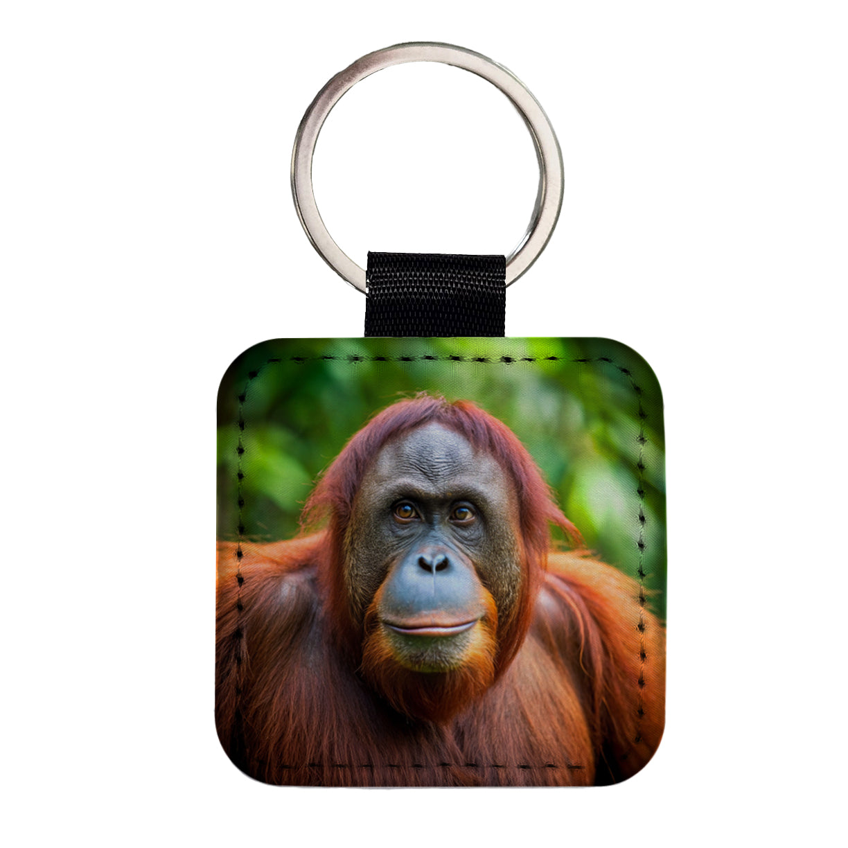 Orangutan Monkey Ape Square Faux Leather Keychain