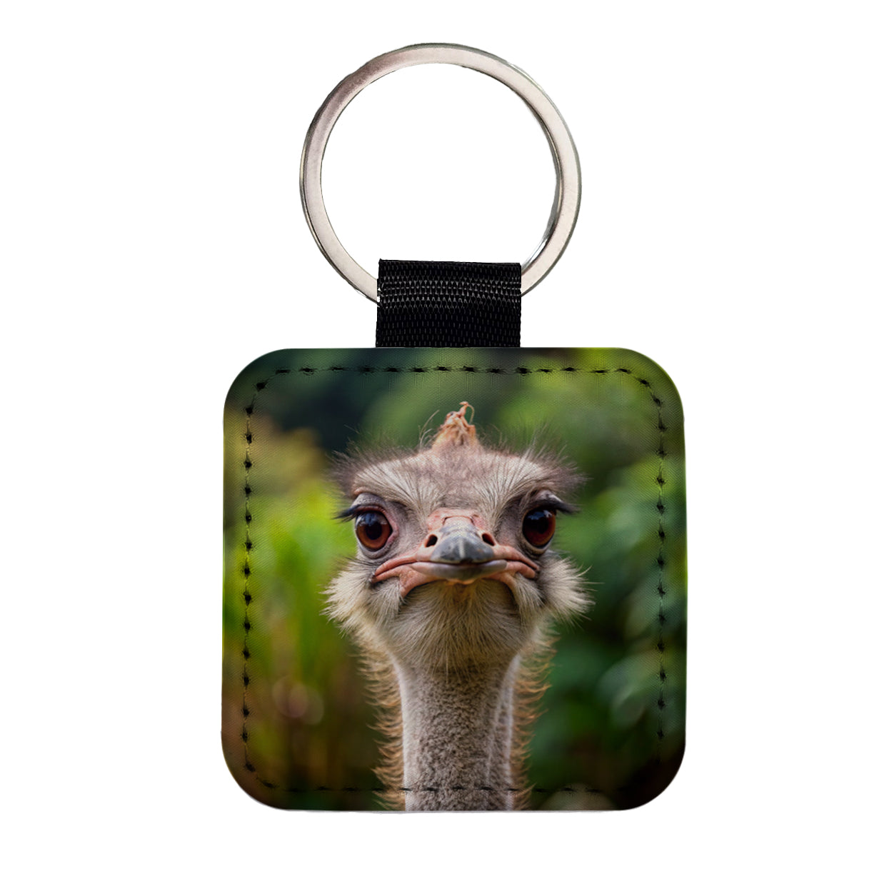 Ostrich Square Faux Leather Keychain