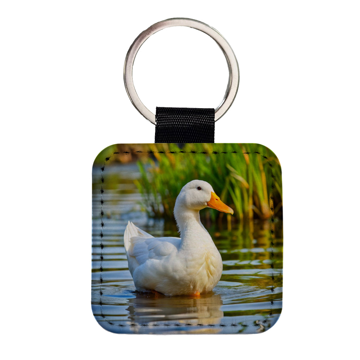 Pekin Duck Square Faux Leather Keychain