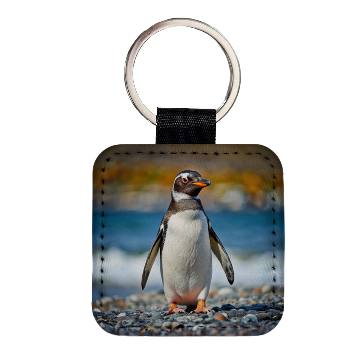 Penguin Square Faux Leather Keychain