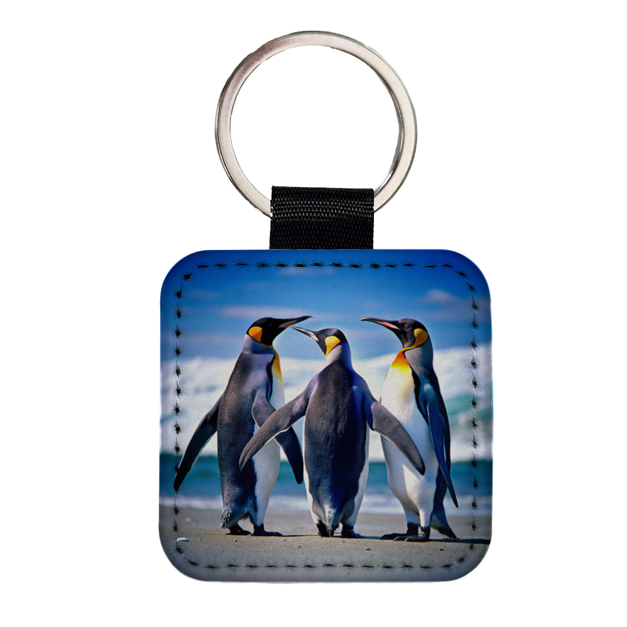 Penguins Square Faux Leather Keychain
