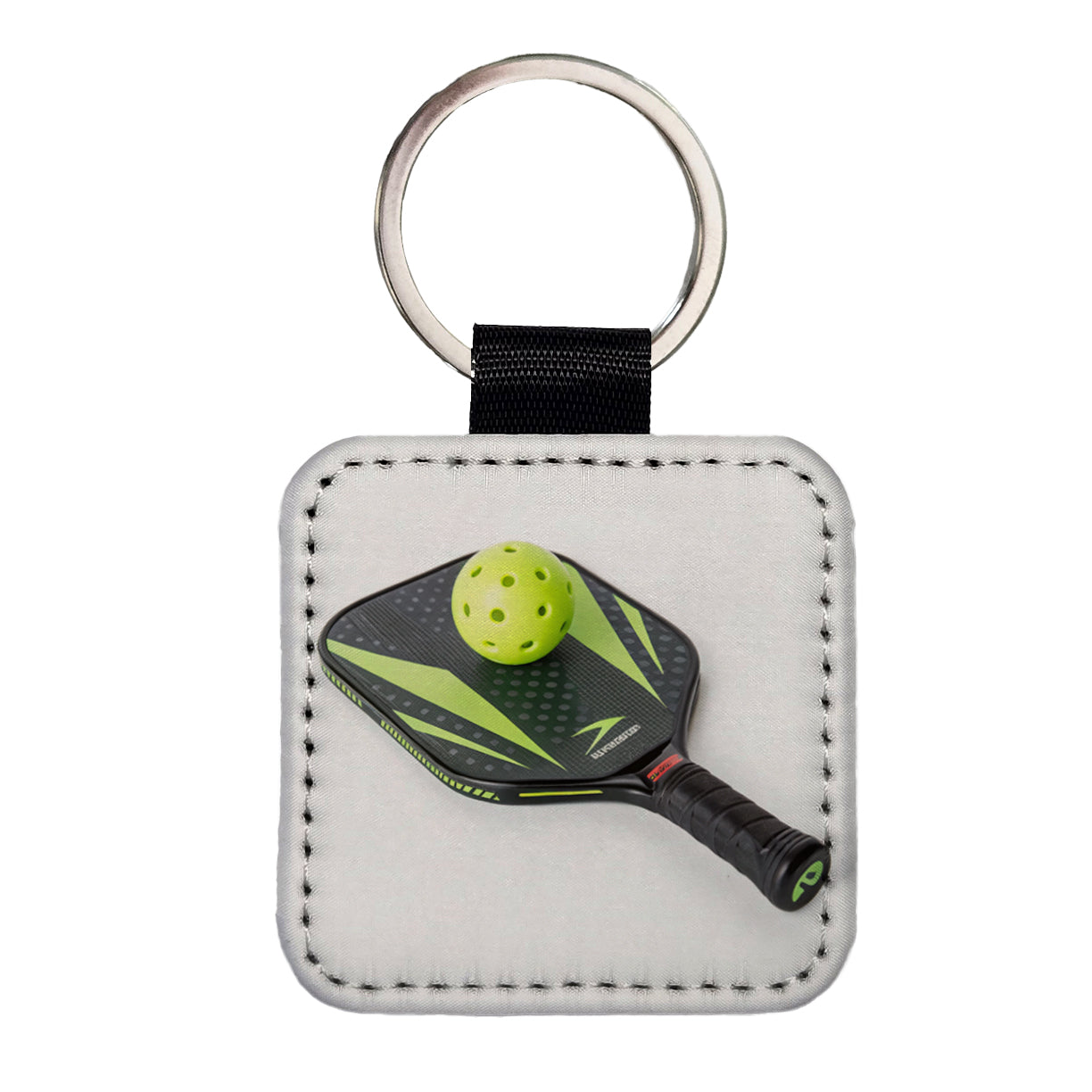Pickleball Paddle and Ball Square Faux Leather Keychain