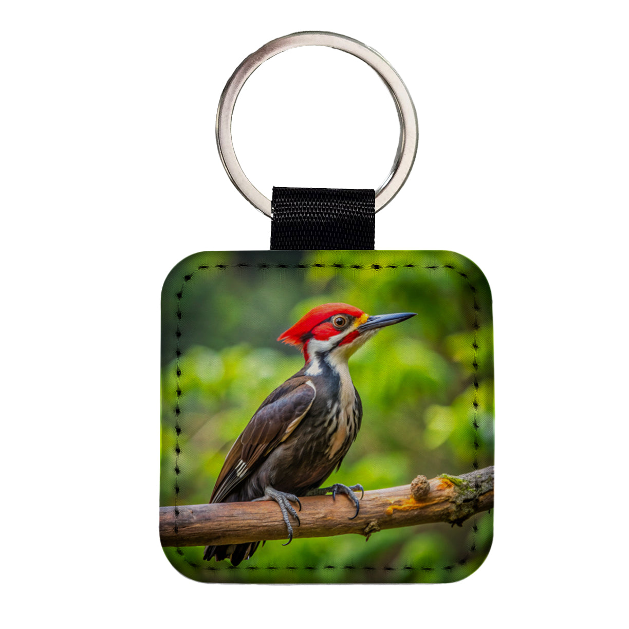 Pileated Woodpecker Backyard Bird Square Faux Leather Keychain