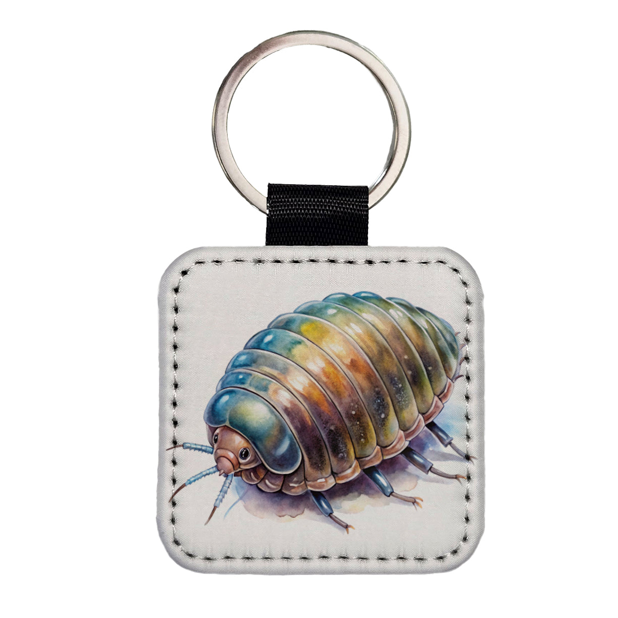 Pill Bug Watercolor Square Faux Leather Keychain