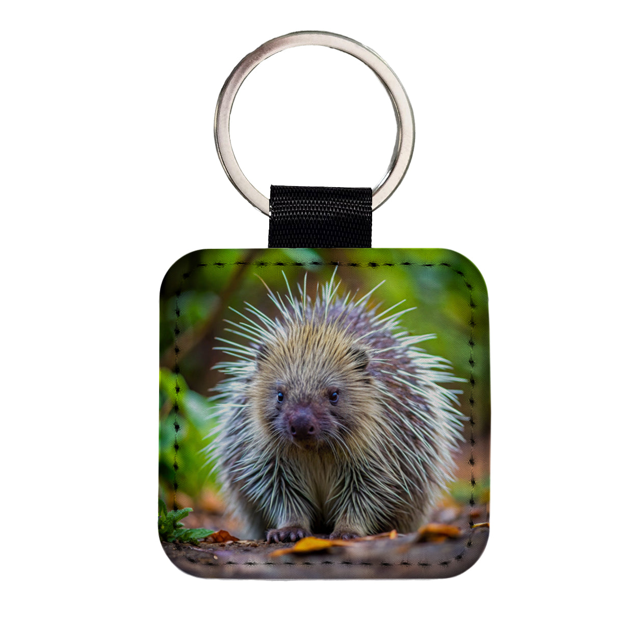 Porcupine Square Faux Leather Keychain