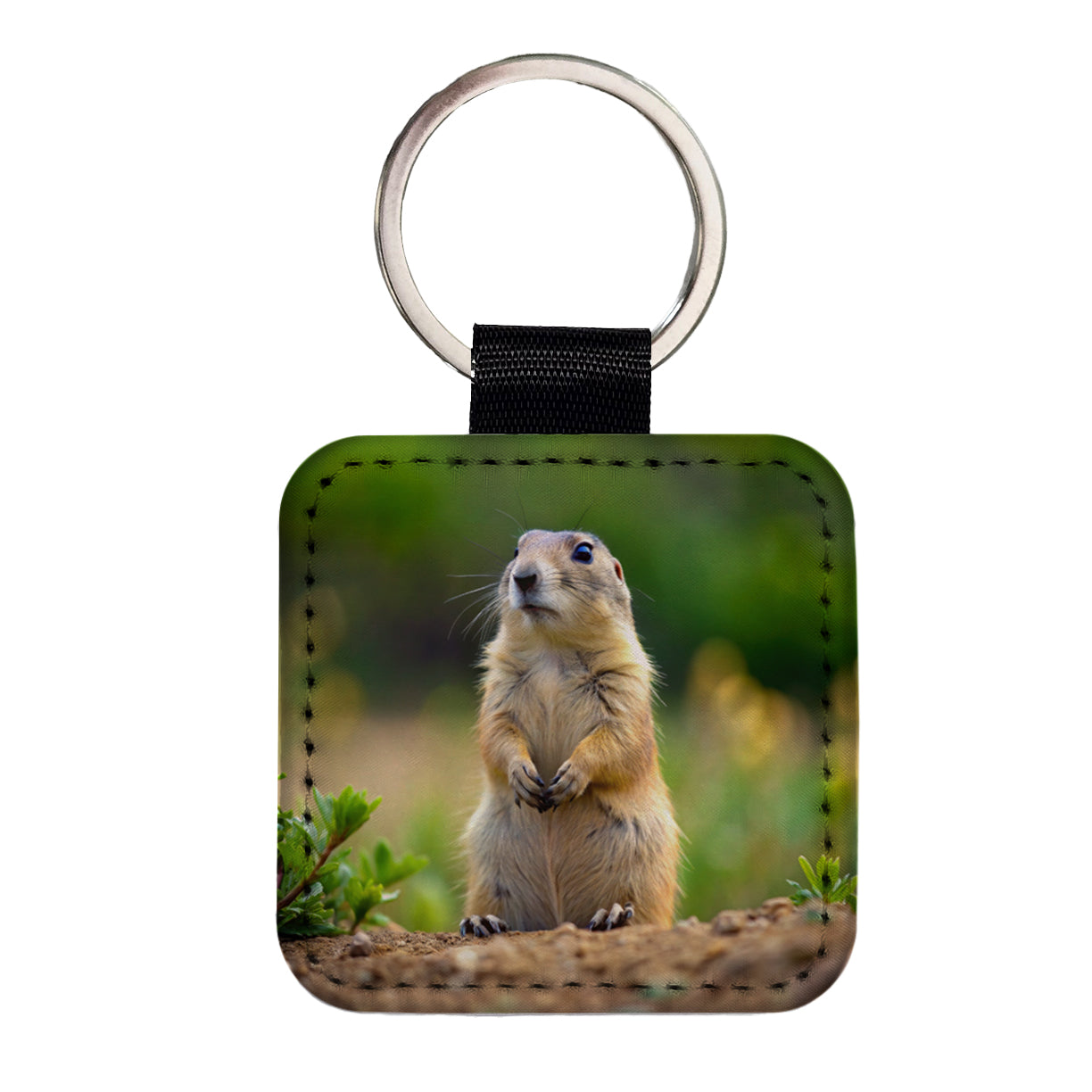 Prairie Dog Square Faux Leather Keychain