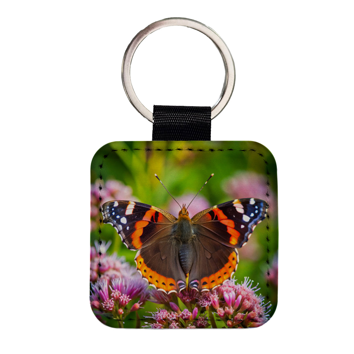 Red Admiral Butterfly Square Faux Leather Keychain