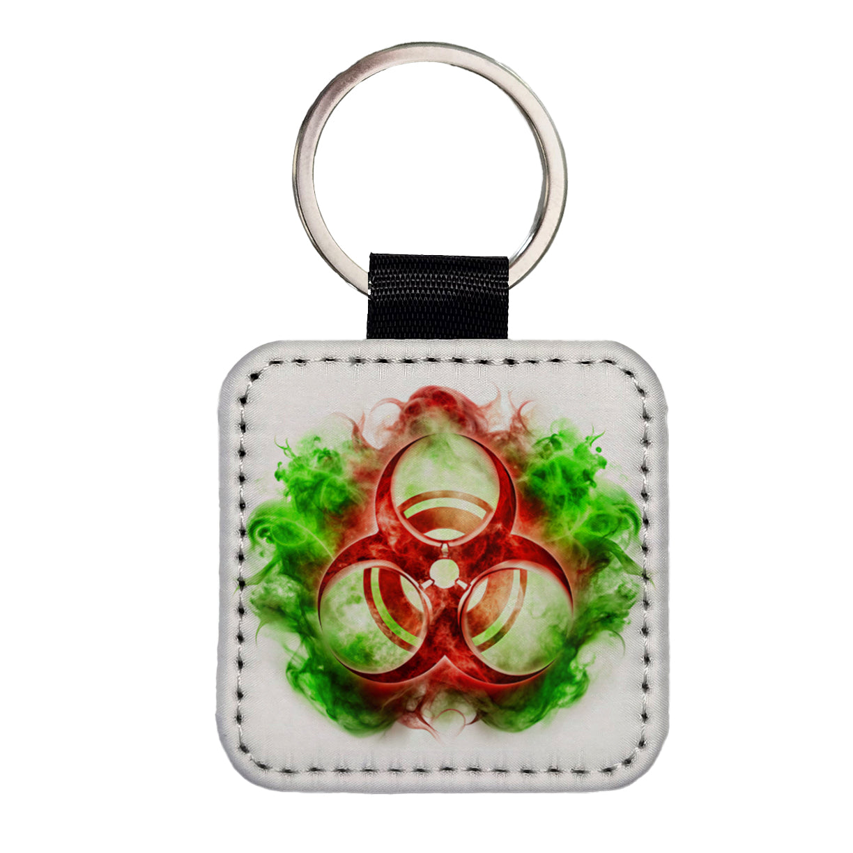 Red Zombie Outbreak Symbol With Green Toxic Gas Square Faux Leather Keychain