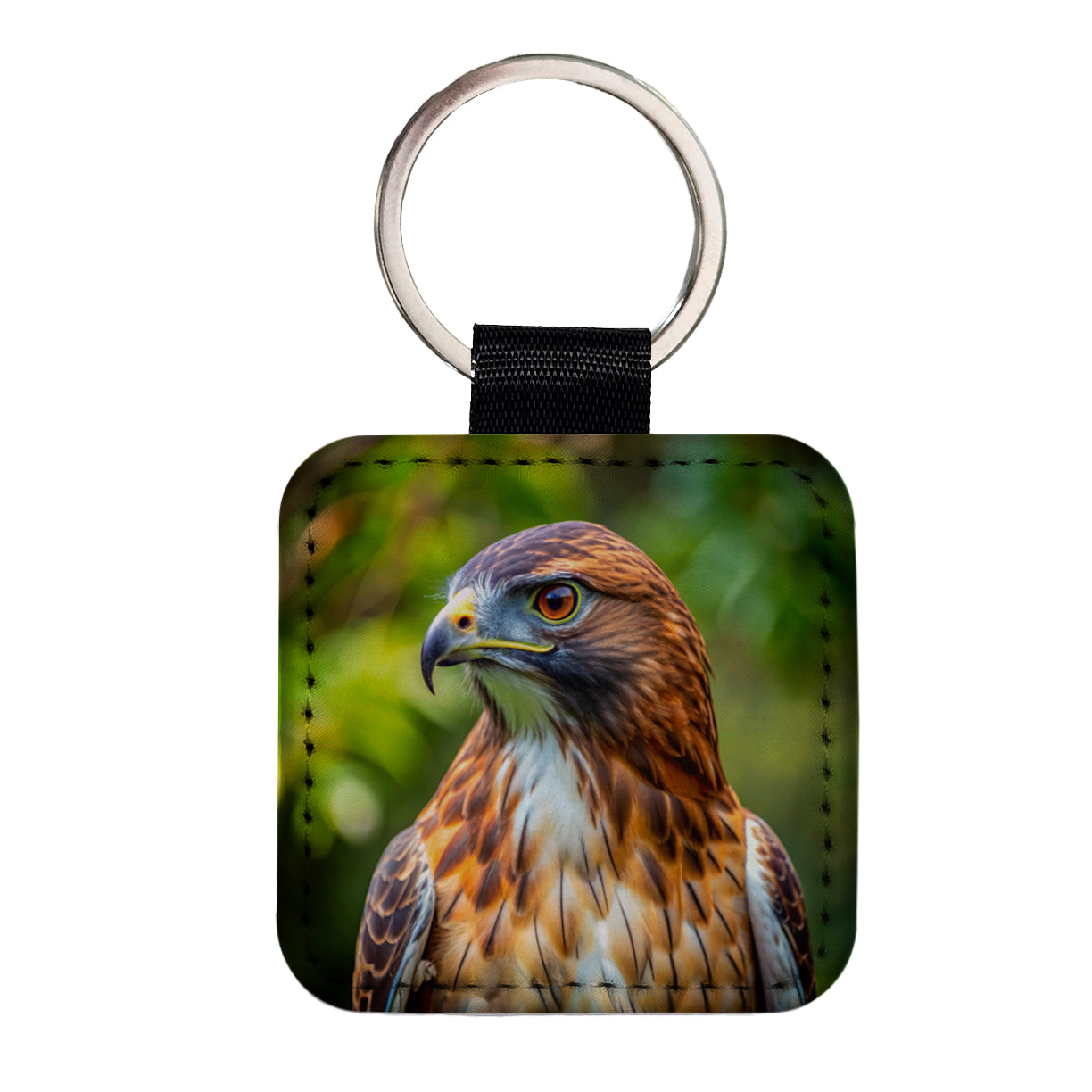 Red-Tailed Hawk Raptor Bird Of Prey Square Faux Leather Keychain