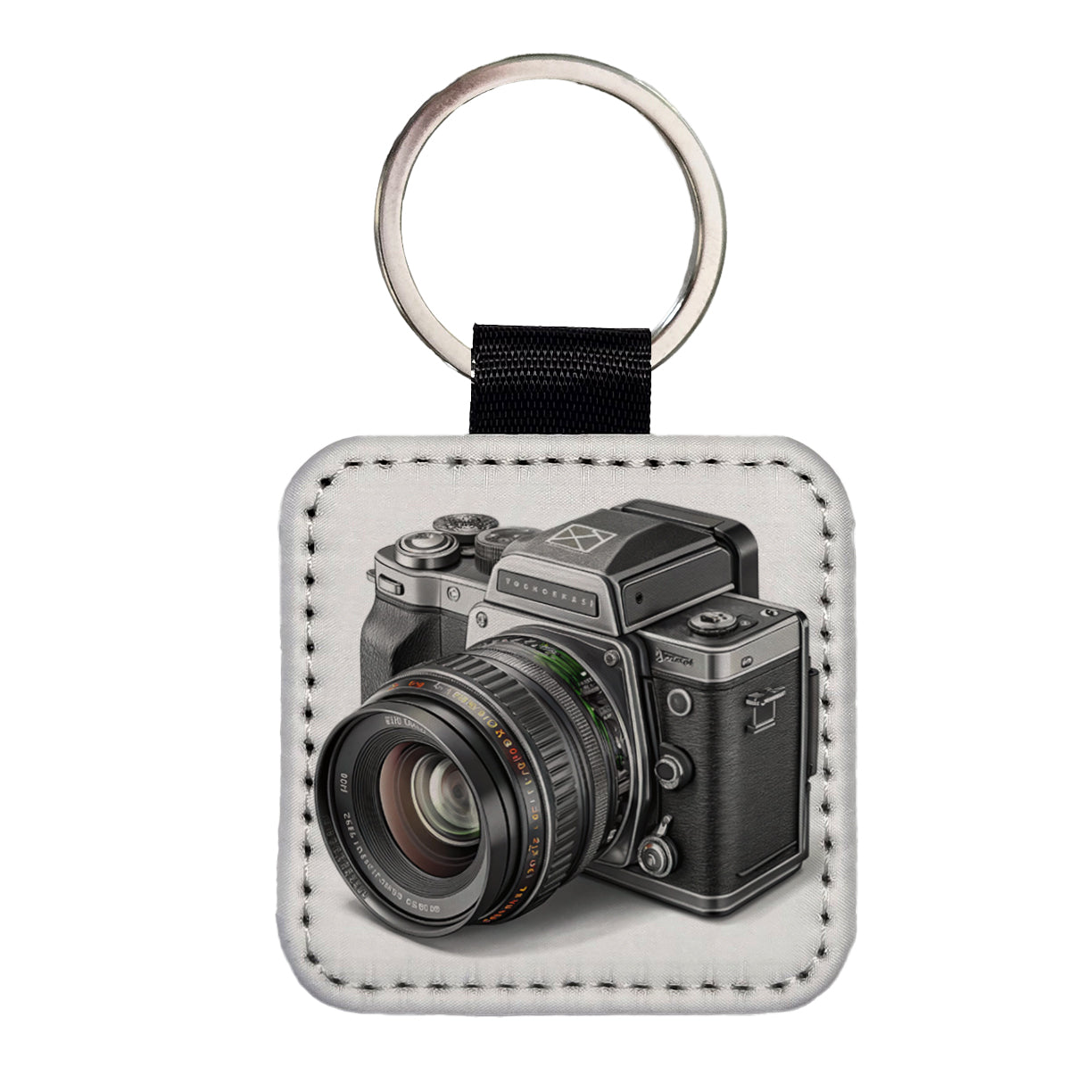 Retro Medium Format Photography Camera Square Faux Leather Keychain