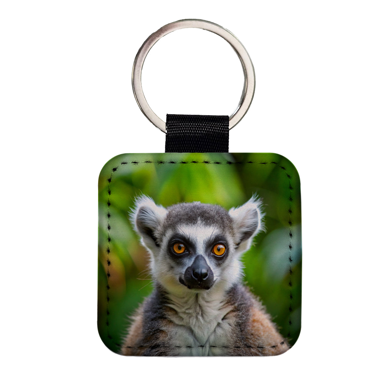 Ring-Tailed Lemur Square Faux Leather Keychain