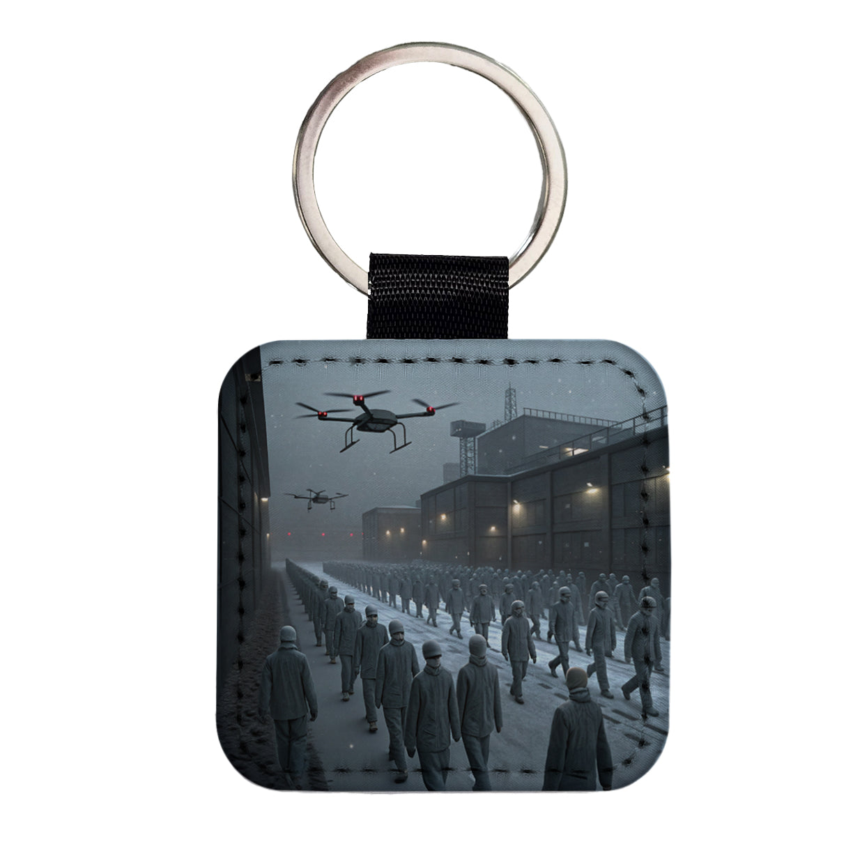 Sci-fi Futuristic Dystopian Society of Mindless Drones Square Faux Leather Keychain