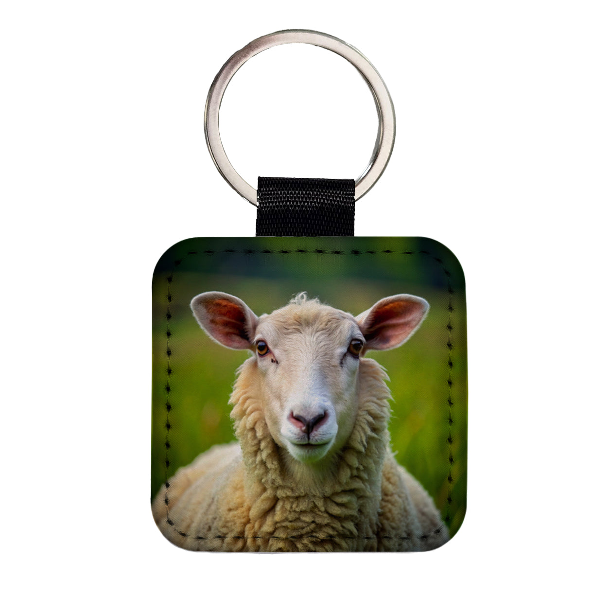 Sheep Square Faux Leather Keychain