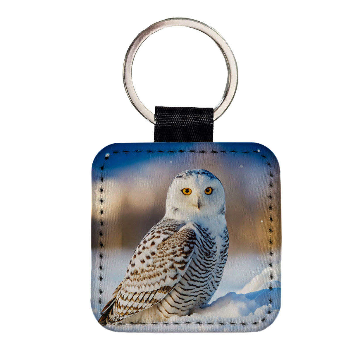 Snowy Owl Raptor Bird Of Prey Square Faux Leather Keychain