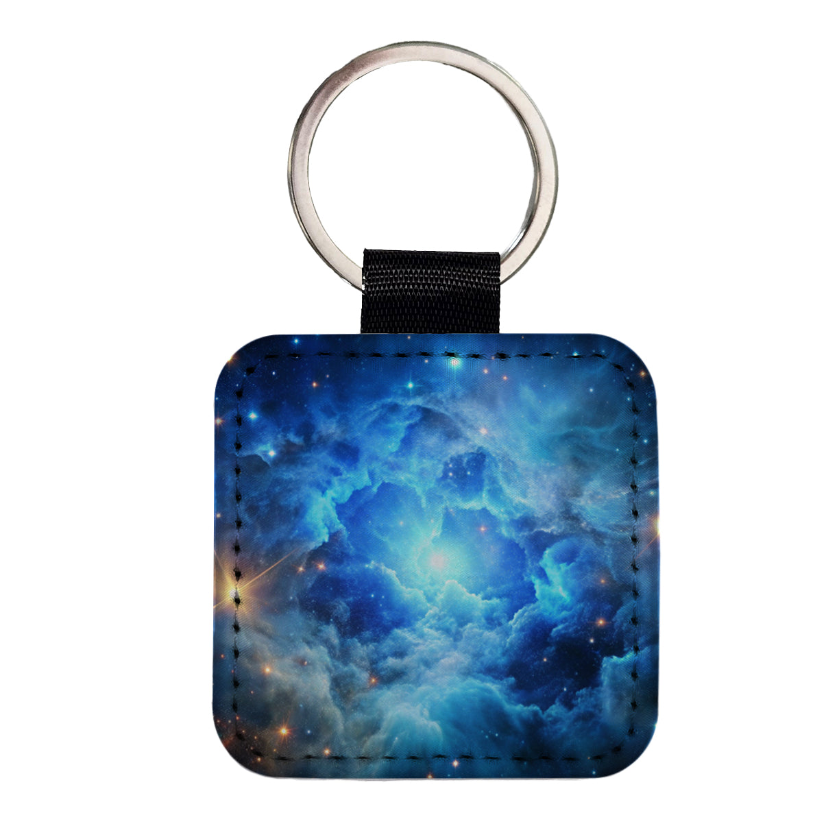 Space Galaxy Nebula Blue Square Faux Leather Keychain