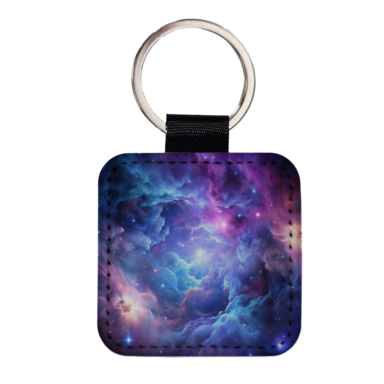 Space Galaxy Nebula Purple Blue Square Faux Leather Keychain