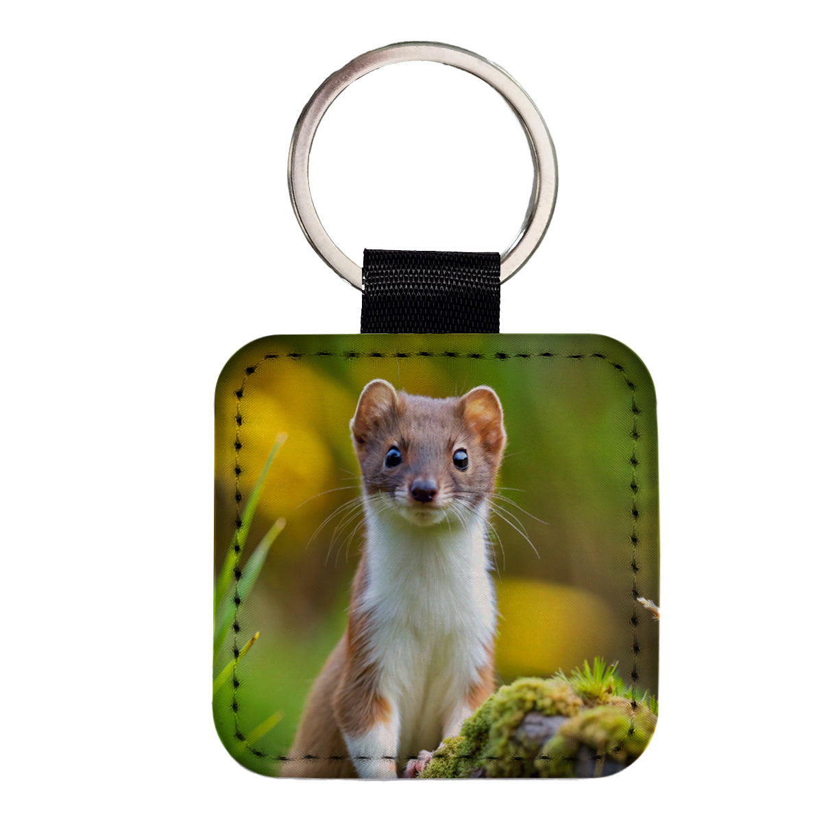 Stoat Ermine Square Faux Leather Keychain