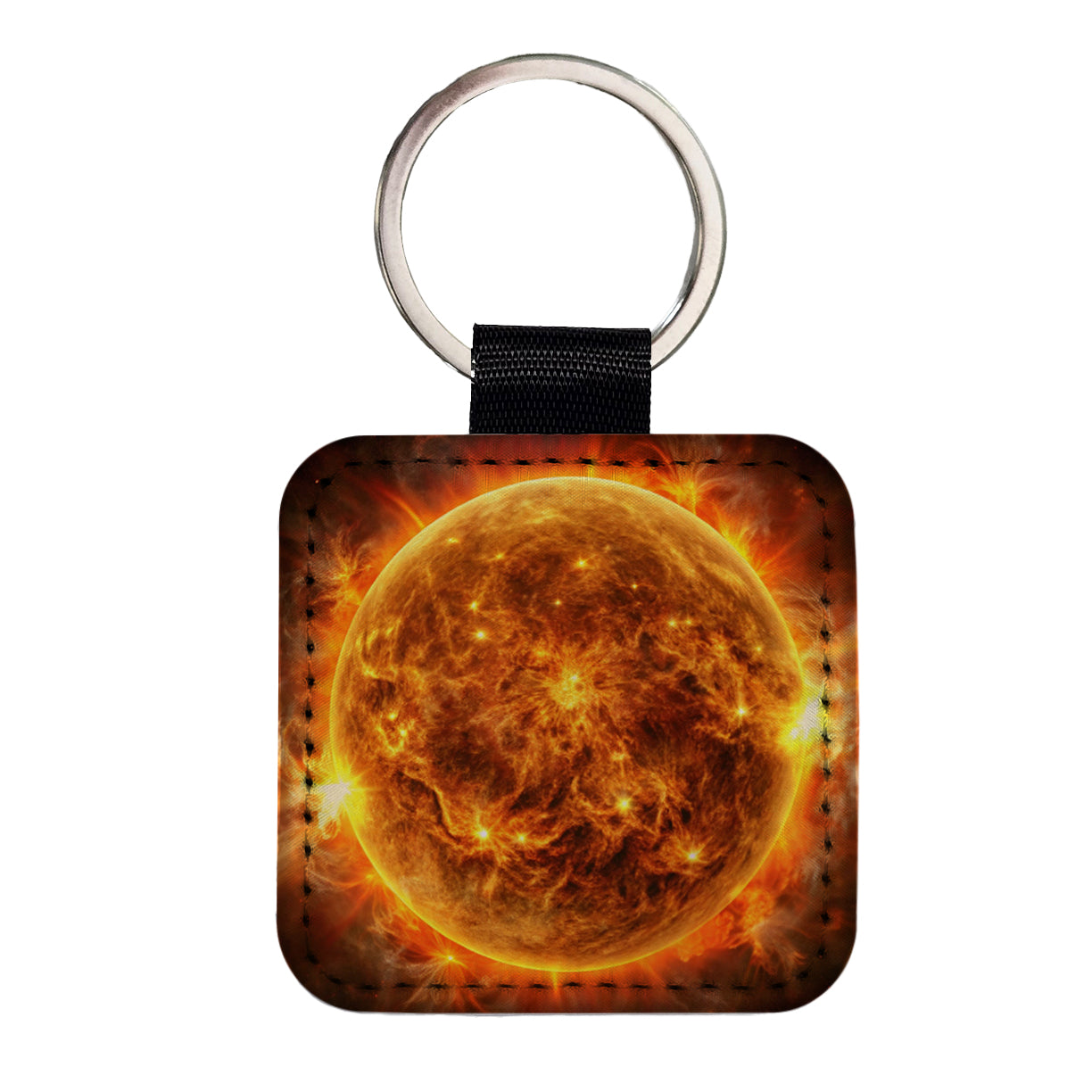 Sun During Solar Flare Storm Sci-fi Square Faux Leather Keychain