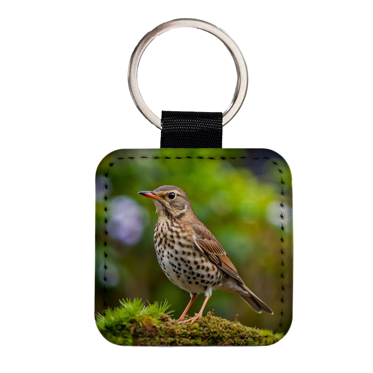 Thrush Bird Backyard Bird Square Faux Leather Keychain