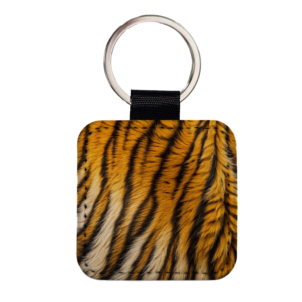 Tiger Stripes Fur Pattern Square Faux Leather Keychain