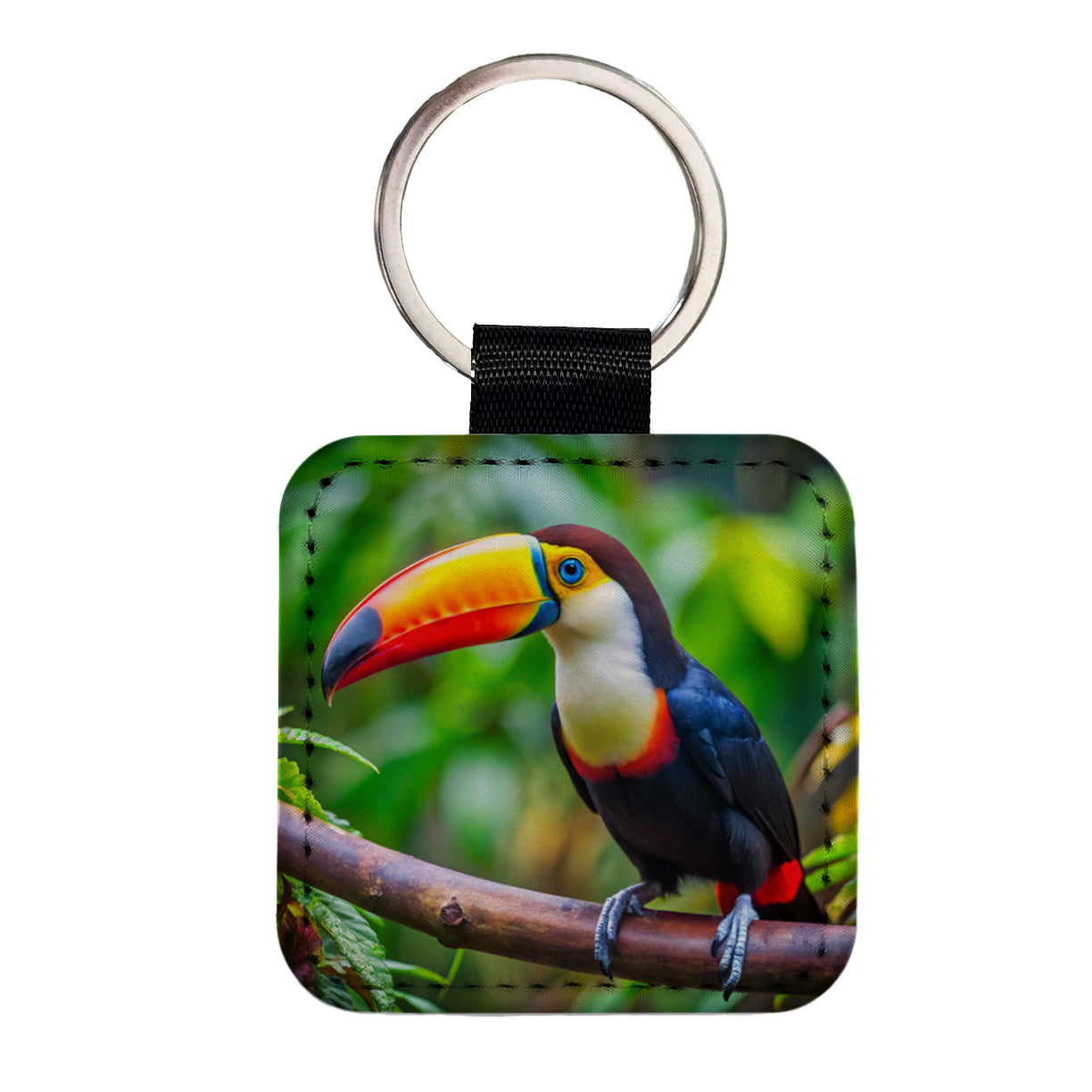 Toucan Bird Square Faux Leather Keychain