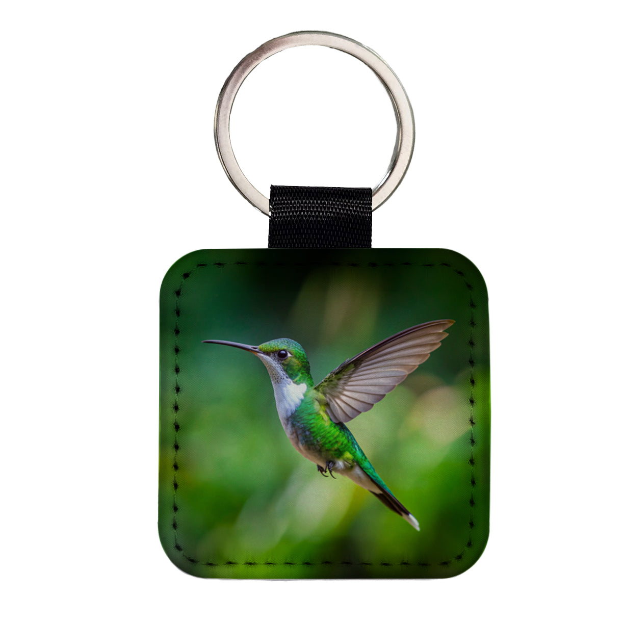 White Chested Emerald Hummingbird Backyard Bird Square Faux Leather Keychain
