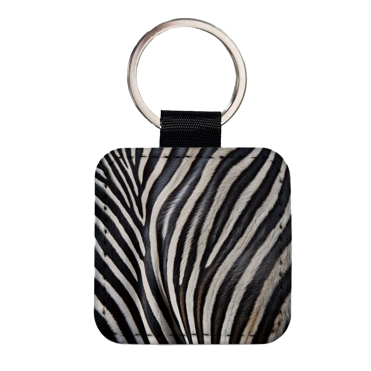 Zebra Black and White Stripes Pattern Square Faux Leather Keychain