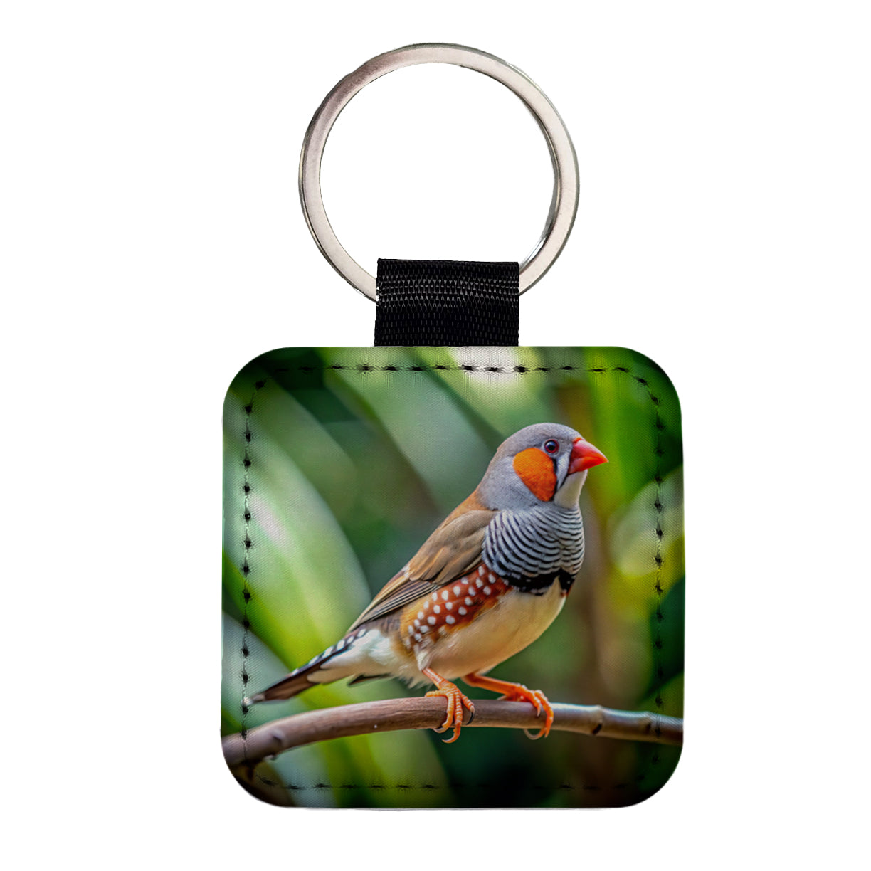 Zebra Finch Backyard Bird Square Faux Leather Keychain